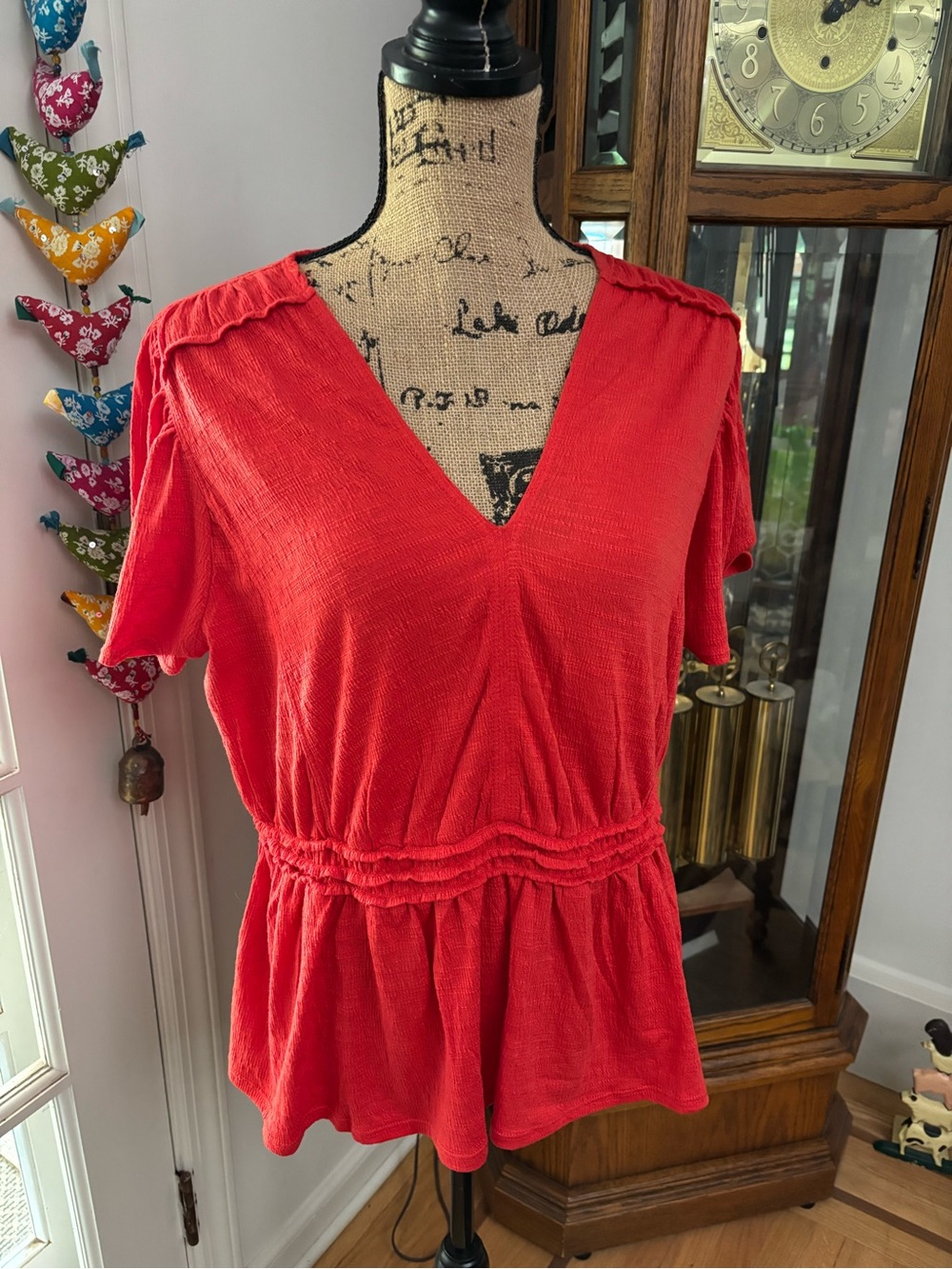 Max Studio Coral Red V-Neck Short Sleeve Peplum Top size 1x NWT
